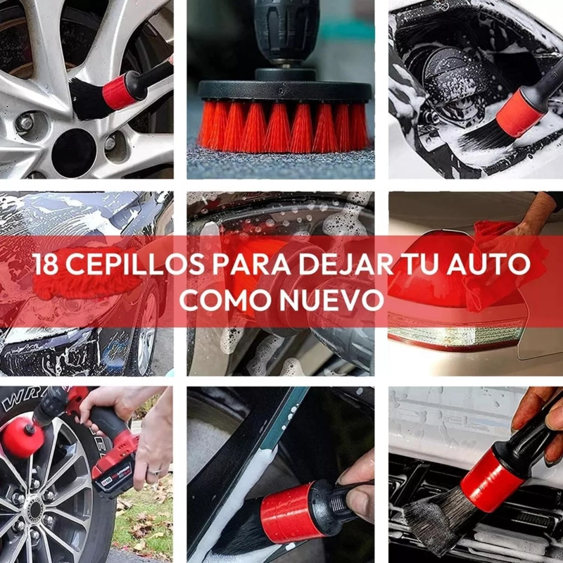 KIT LIMPIEZA 18 PIEZAS AUTOMOVIL MULTIUSO INTERIOR EXTERIOR - 5