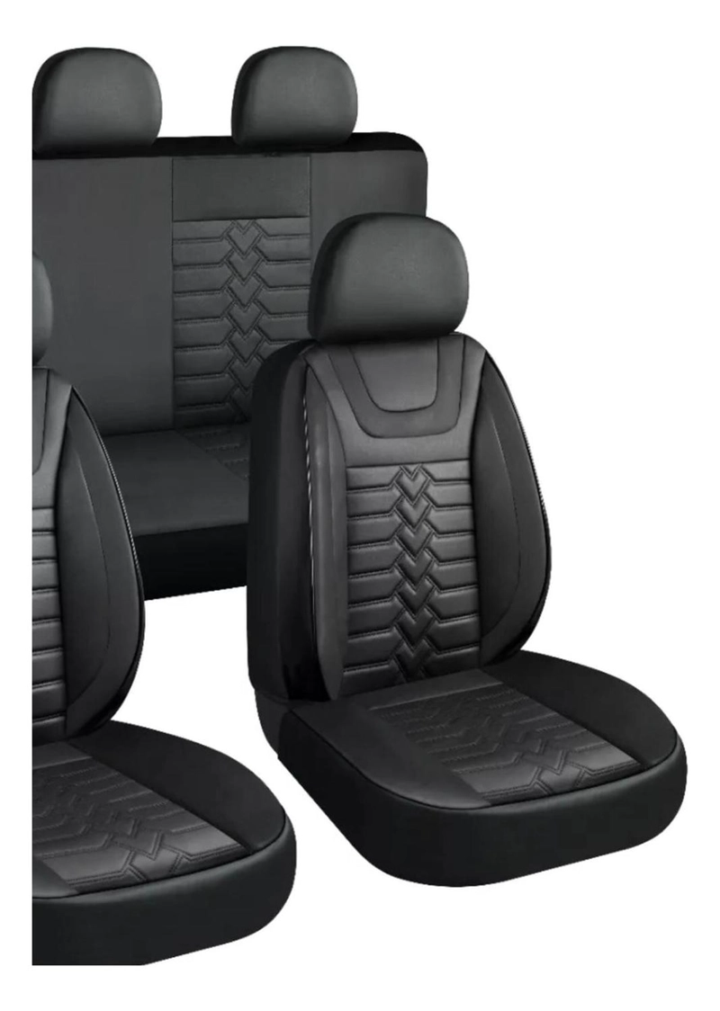 SET FUNDAS CUERO CUBRE ASIENTOS AUTOMOVIL COMPLETO DELUXE NEGRO - 2