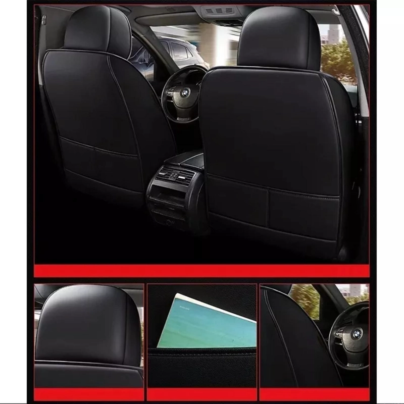 SET FUNDAS CUERO CUBRE ASIENTOS AUTOMOVIL COMPLETO DELUXE NEGRO - 3