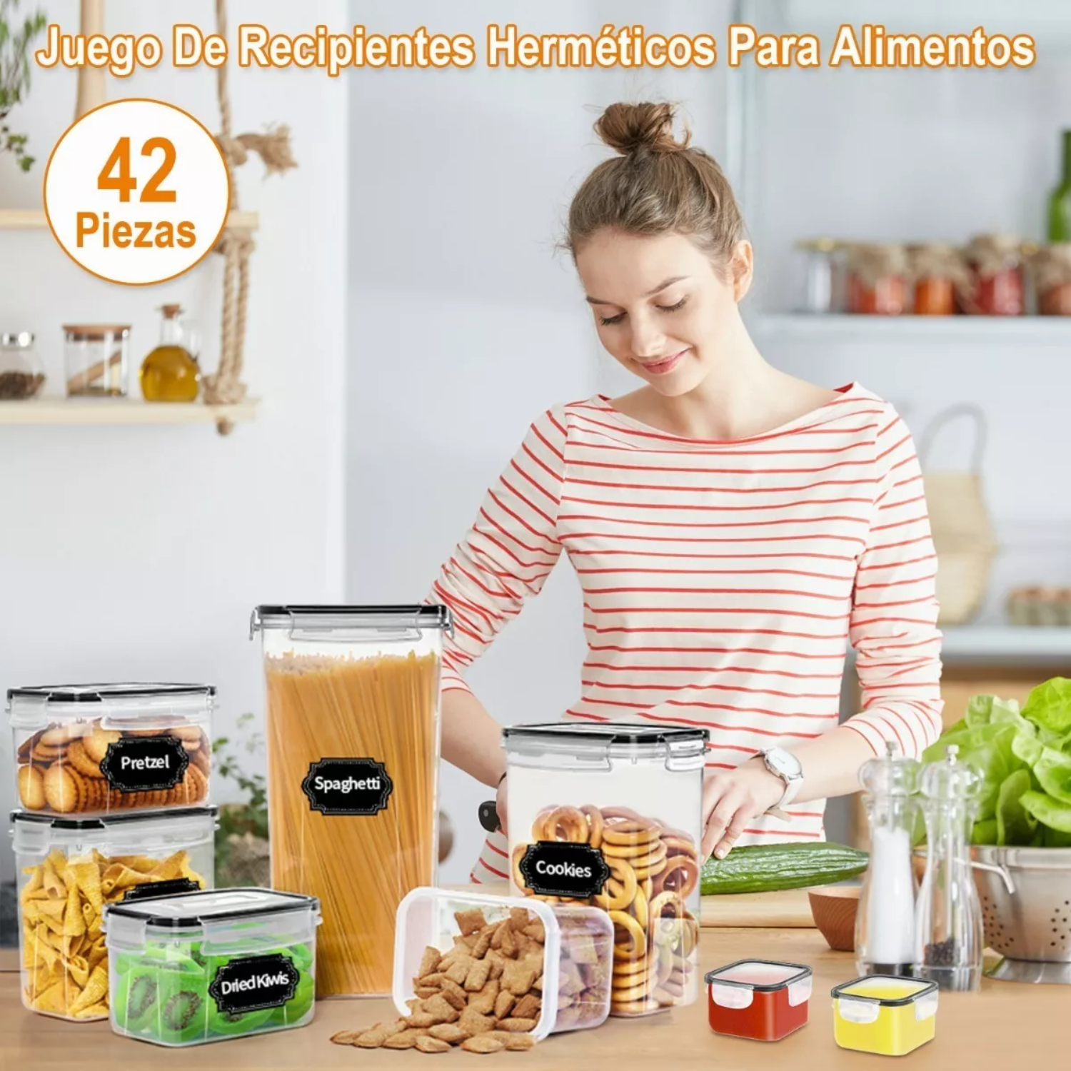 SET 42 CONTENEDORES HERMÉTICOS ALMACENAMIENTO DESPENSA COCINA PLÁSTICOS - 4