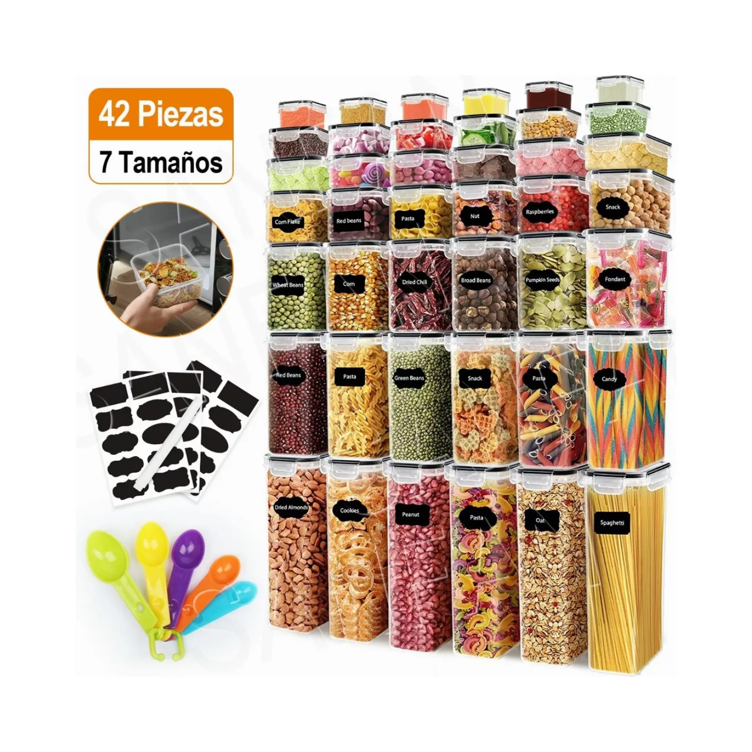SET 42 CONTENEDORES HERMÉTICOS ALMACENAMIENTO DESPENSA COCINA PLÁSTICOS - 5