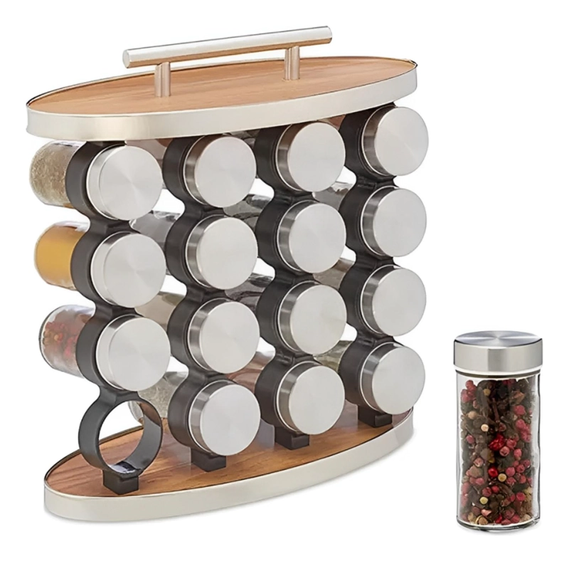 SET ESPECIEROS IMPORTCLICK CONDIMENTERO COCINA 16 FRASCOS MADERA - 1