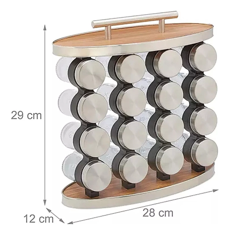 SET ESPECIEROS IMPORTCLICK CONDIMENTERO COCINA 16 FRASCOS MADERA - 4