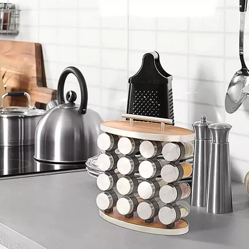 SET ESPECIEROS IMPORTCLICK CONDIMENTERO COCINA 16 FRASCOS MADERA - 5