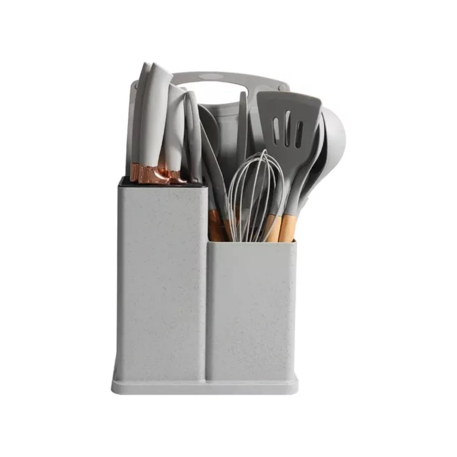 SET 19 UTENSILIOS COCINA SILICONA ACERO INOXIDABLE GRIS - 1