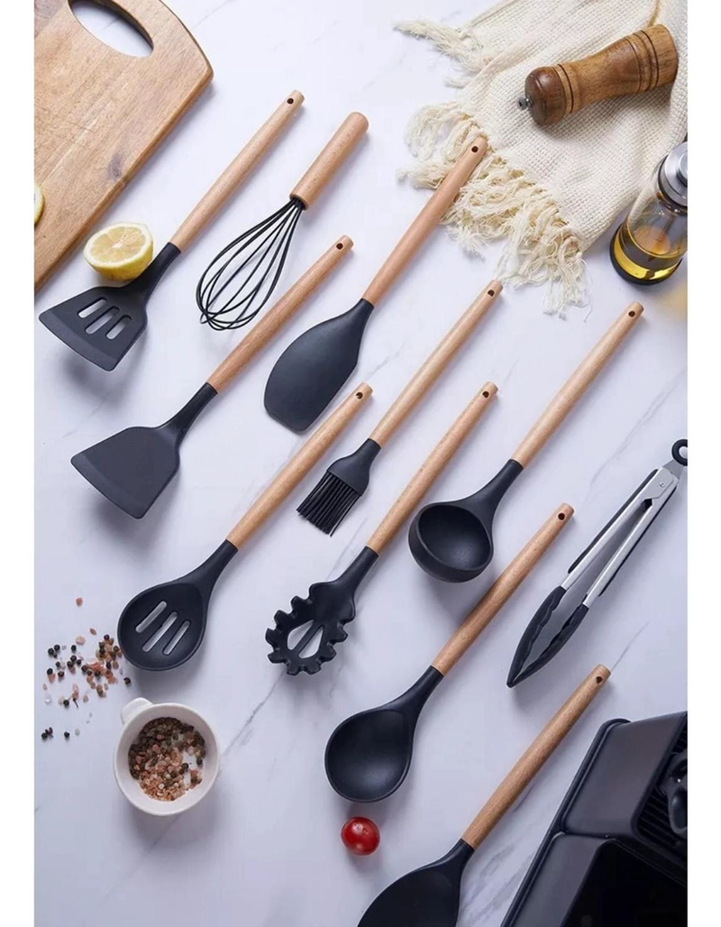 SET 19 UTENSILIOS COCINA SILICONA ACERO INOXIDABLE NEGRO - 4