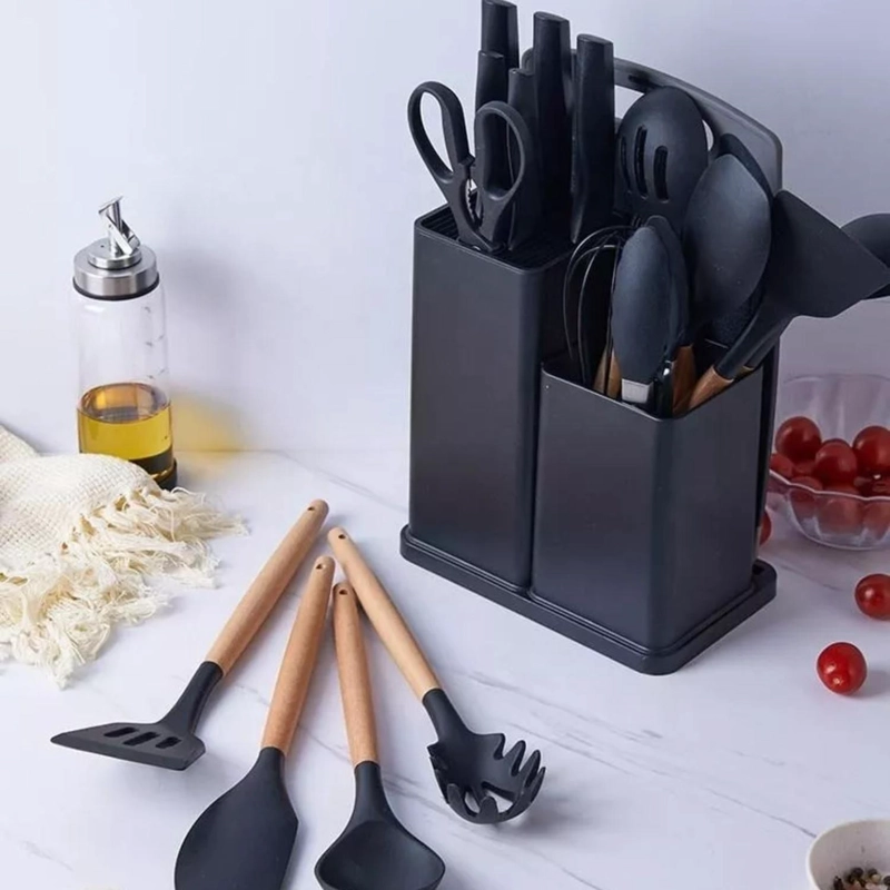 SET 19 UTENSILIOS COCINA SILICONA ACERO INOXIDABLE NEGRO - 5