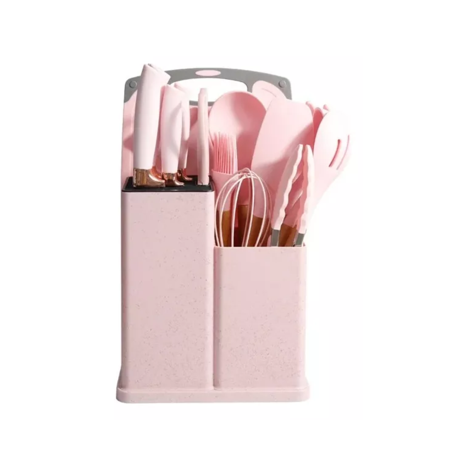 SET 19 UTENSILIOS COCINA SILICONA ACERO INOXIDABLE ROSA - 1