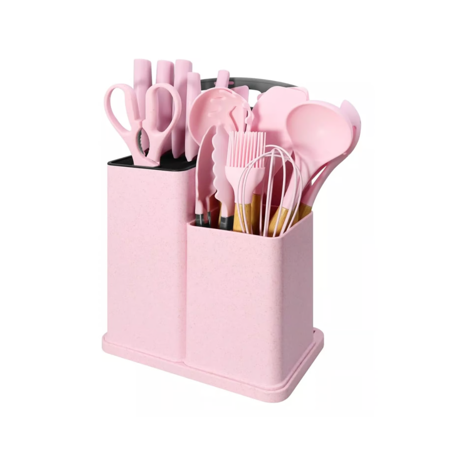 SET 19 UTENSILIOS COCINA SILICONA ACERO INOXIDABLE ROSA - 2