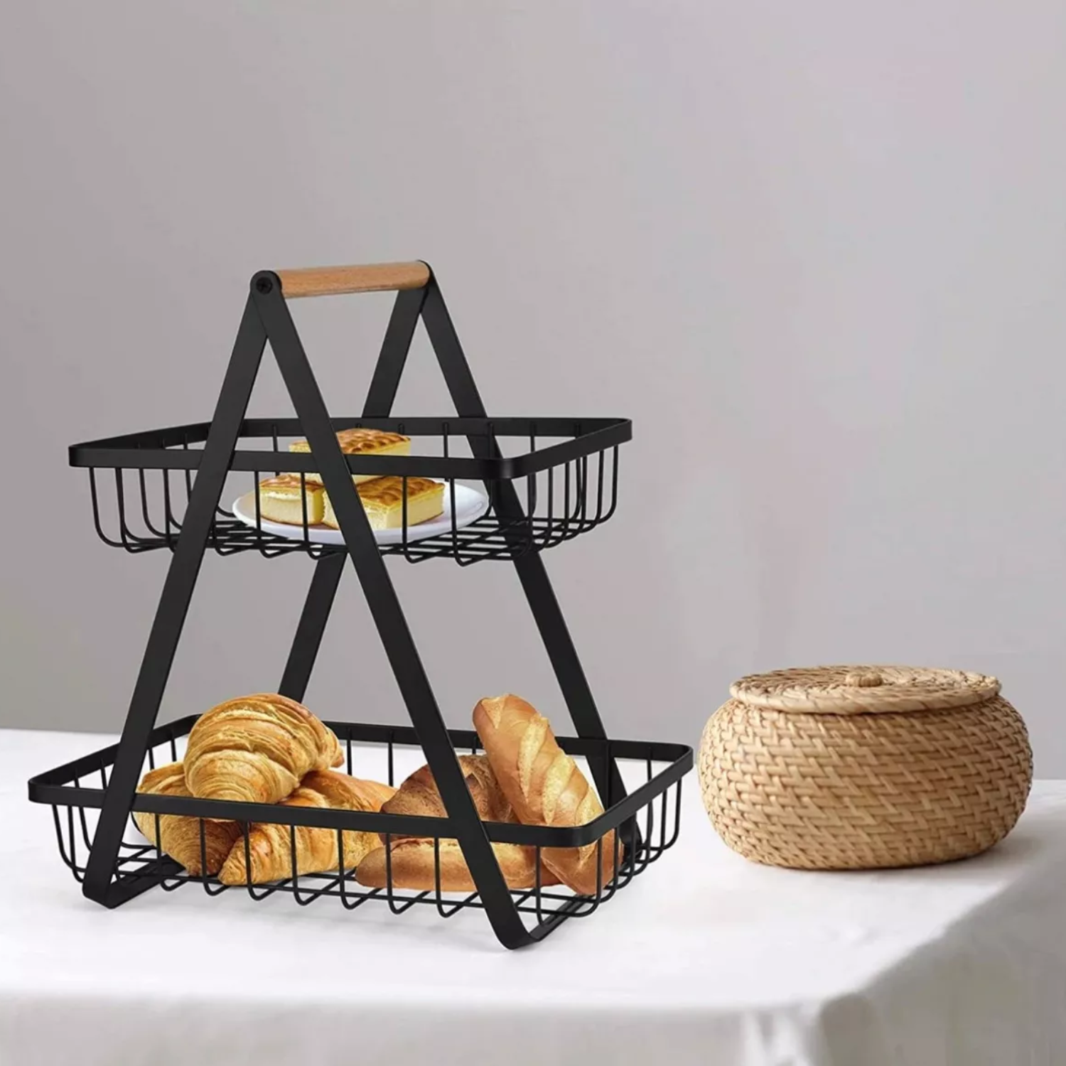 ORGANIZADOR IMPORTCLICK FRUTERO MESA FRUTAS 2 NIVELES NEGRO METAL - 5