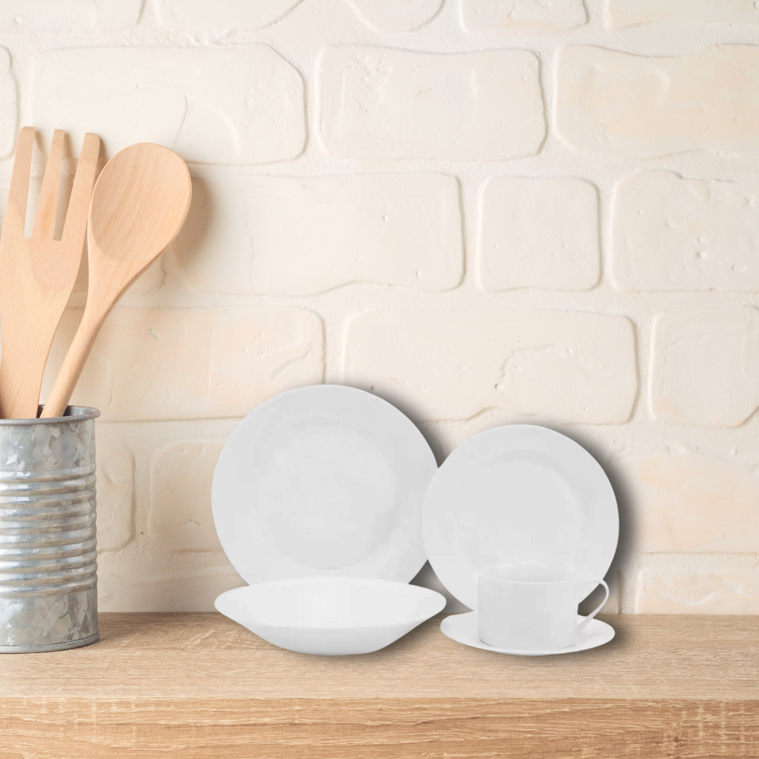 SET LOZA 16 PIEZAS PLATOS TAZAS VAJILLA CERÁMICA BLANCO - 5