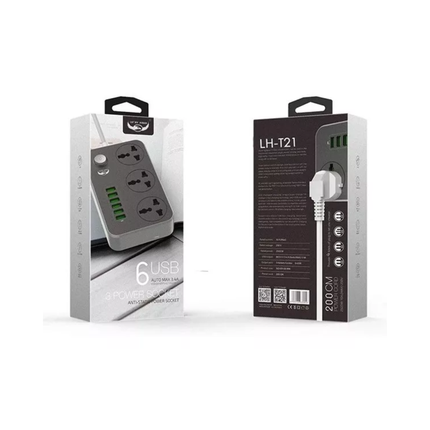 ALARGADOR CORRIENTE 3 POSICIONES 6 USB 2 M 220V - 4