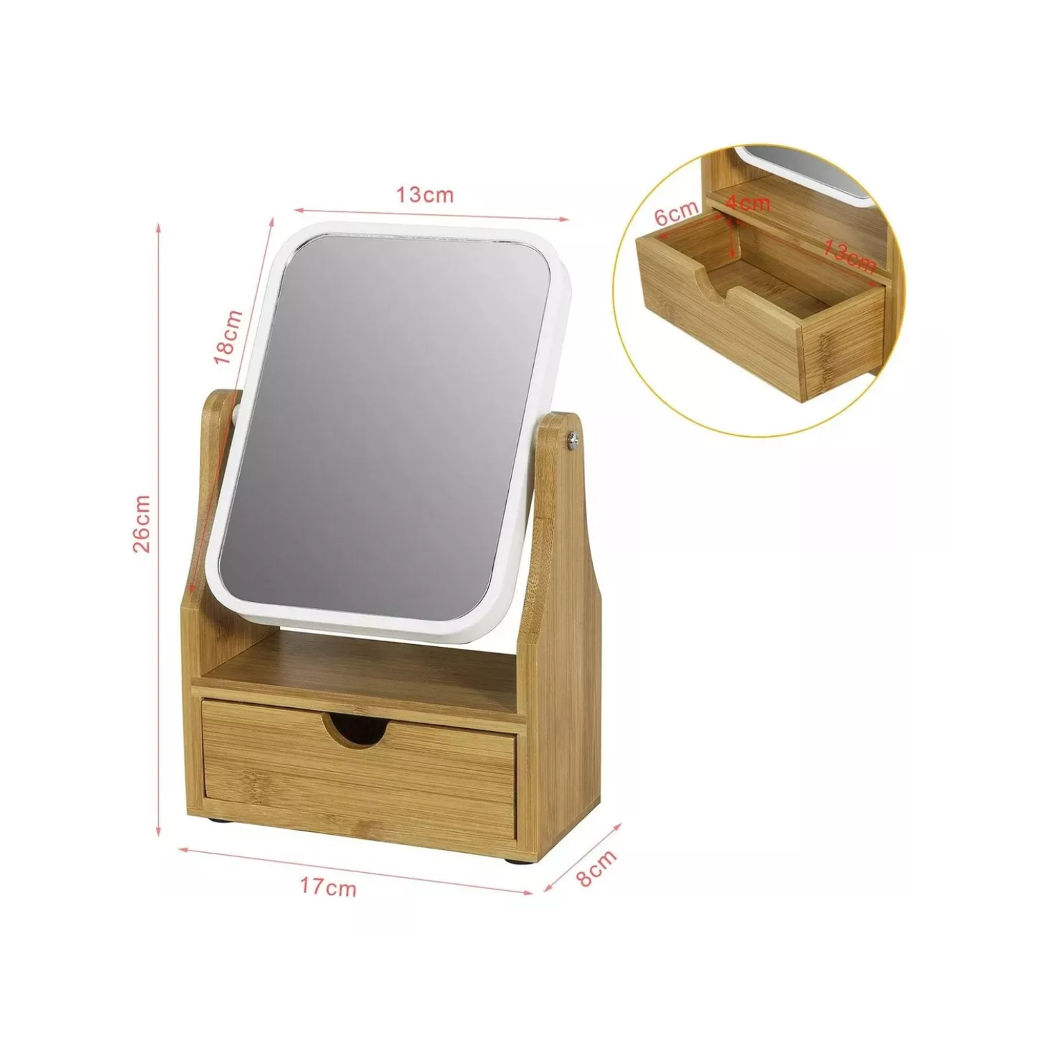 ESPEJO MAQUILLAJE RECTANGULAR REDONDO ROTACIÓN 360° - 5