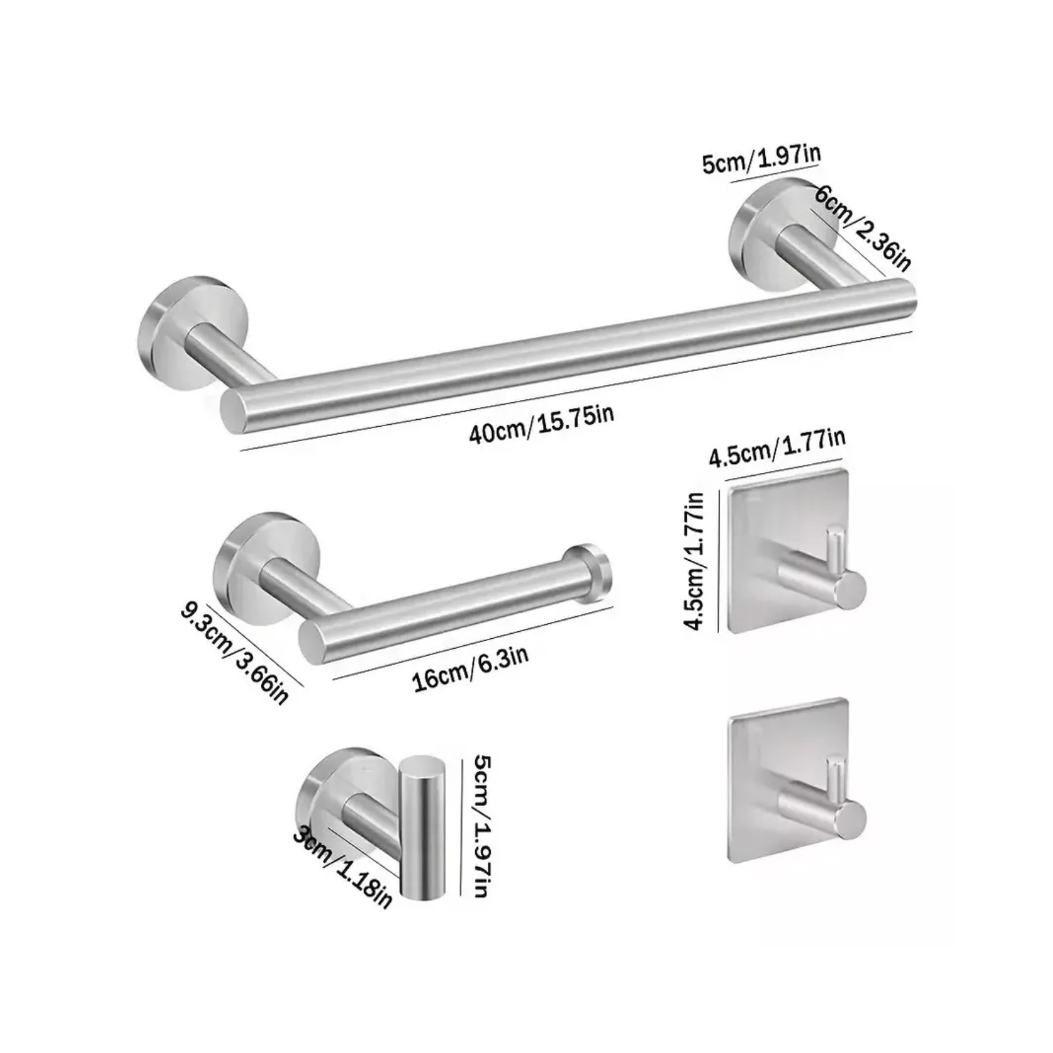 SET 5 ACCESORIOS BAÑO ACERO INOXIDABLE BAÑO FÁCIL INSTALACIÓN - 1
