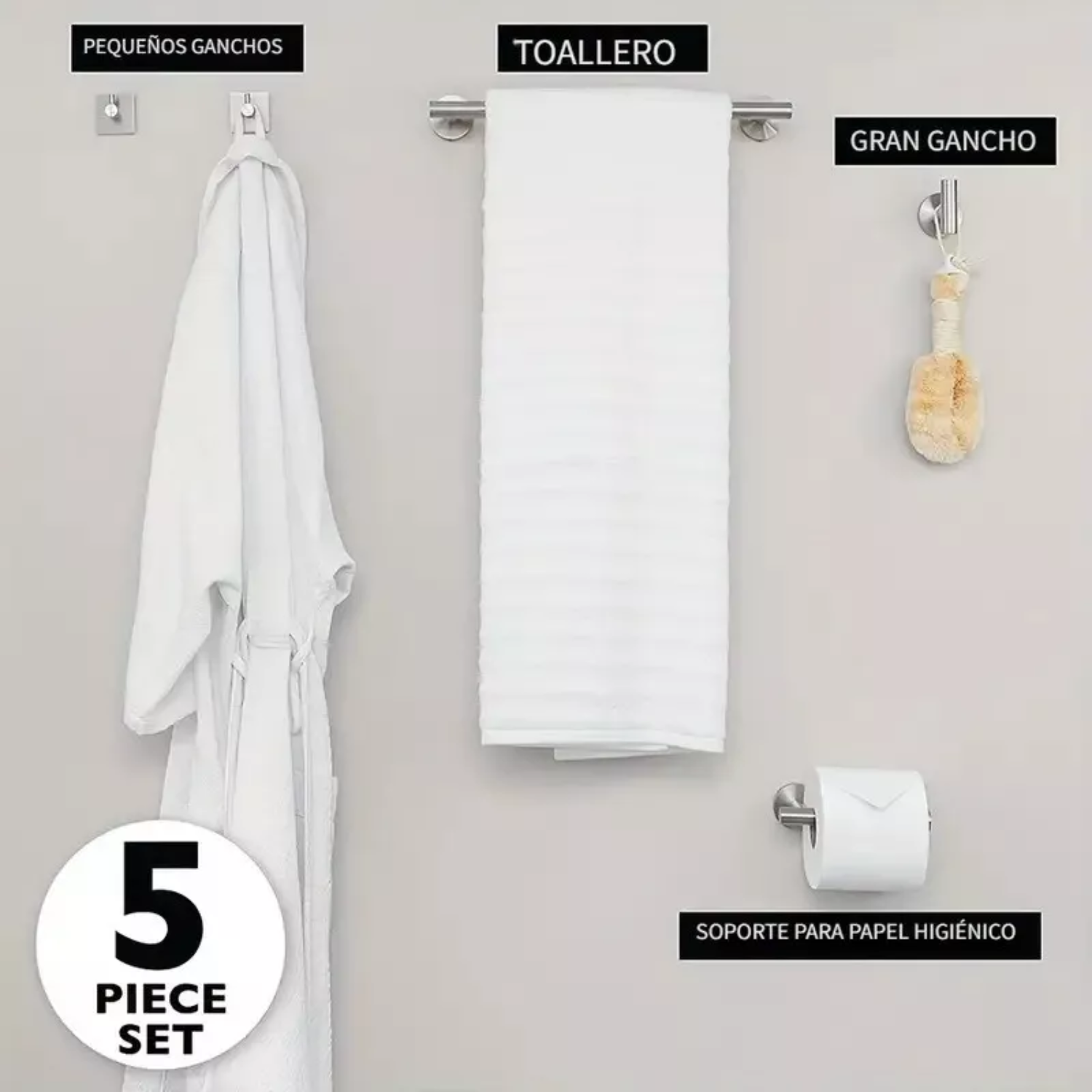 SET 5 ACCESORIOS BAÑO ACERO INOXIDABLE BAÑO FÁCIL INSTALACIÓN - 4