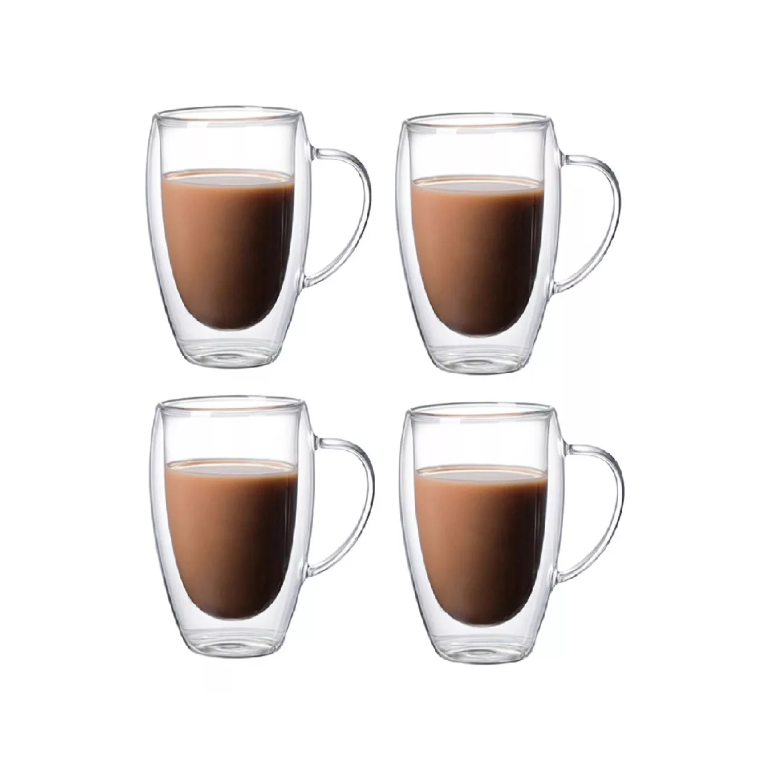 SET 4 MUG TAZAS CAFÉ TÉ DOBLE PARED VIDRIO 350 ML - 1