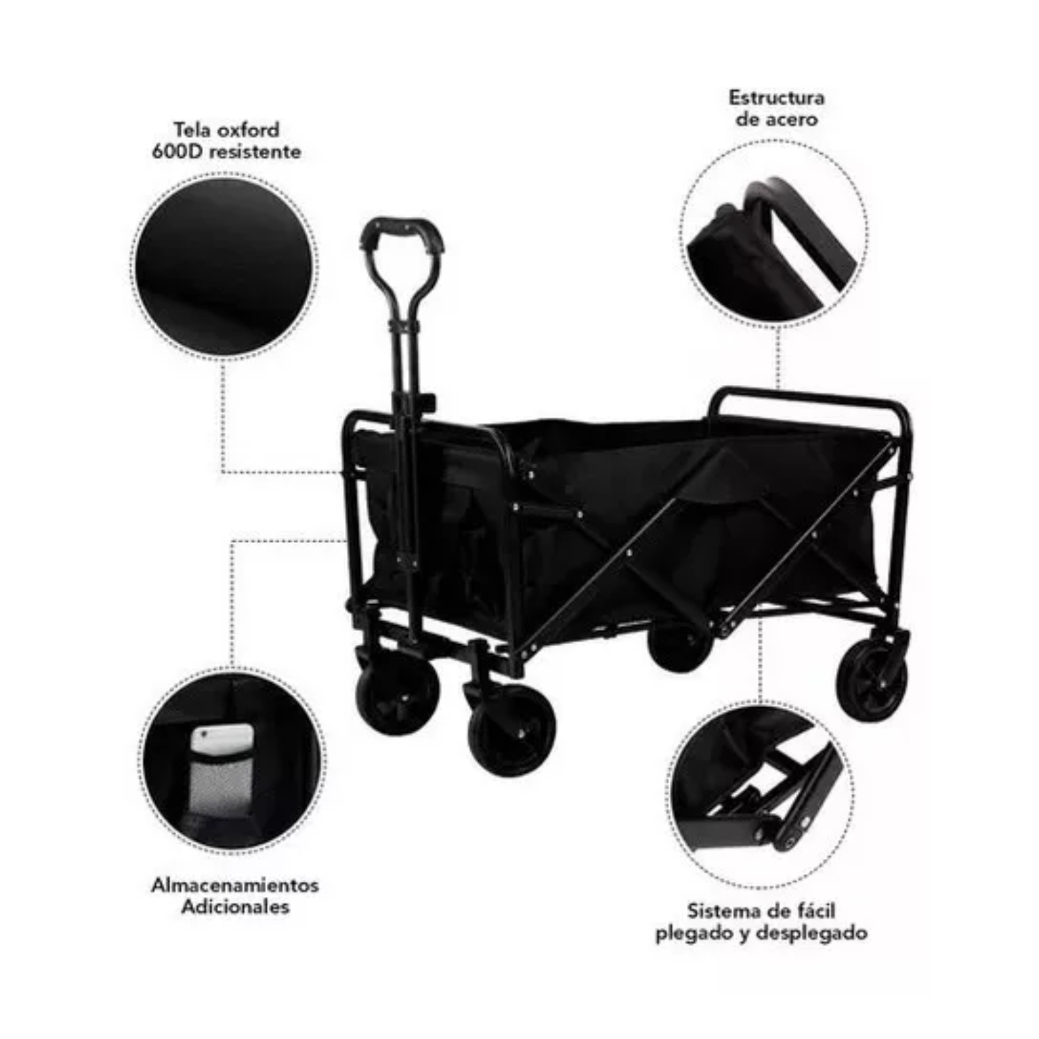 CARRITO COMPRAS PLEGABLE CAMPING PRO MAX NEGRO - 3