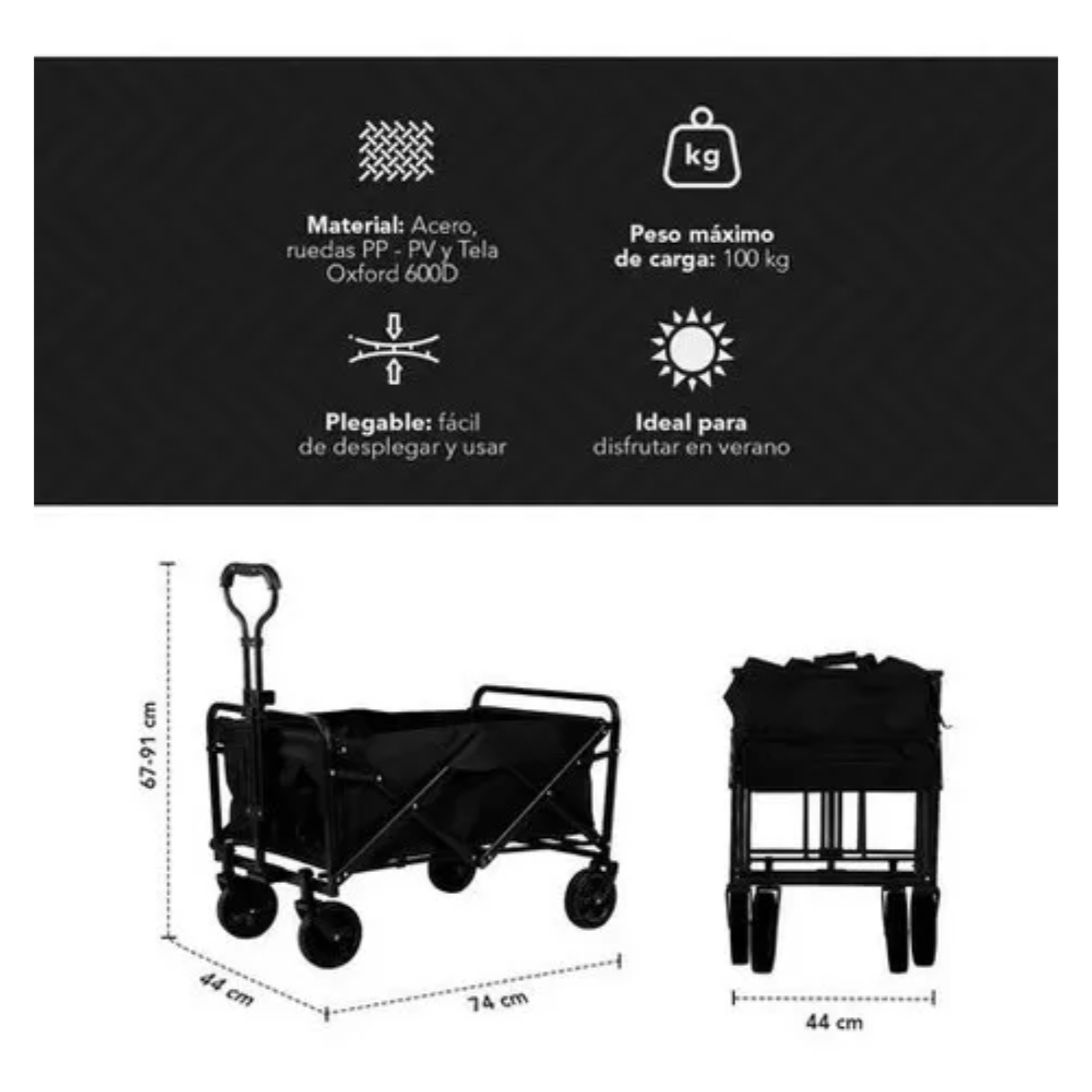 CARRITO COMPRAS PLEGABLE CAMPING PRO MAX NEGRO - 5