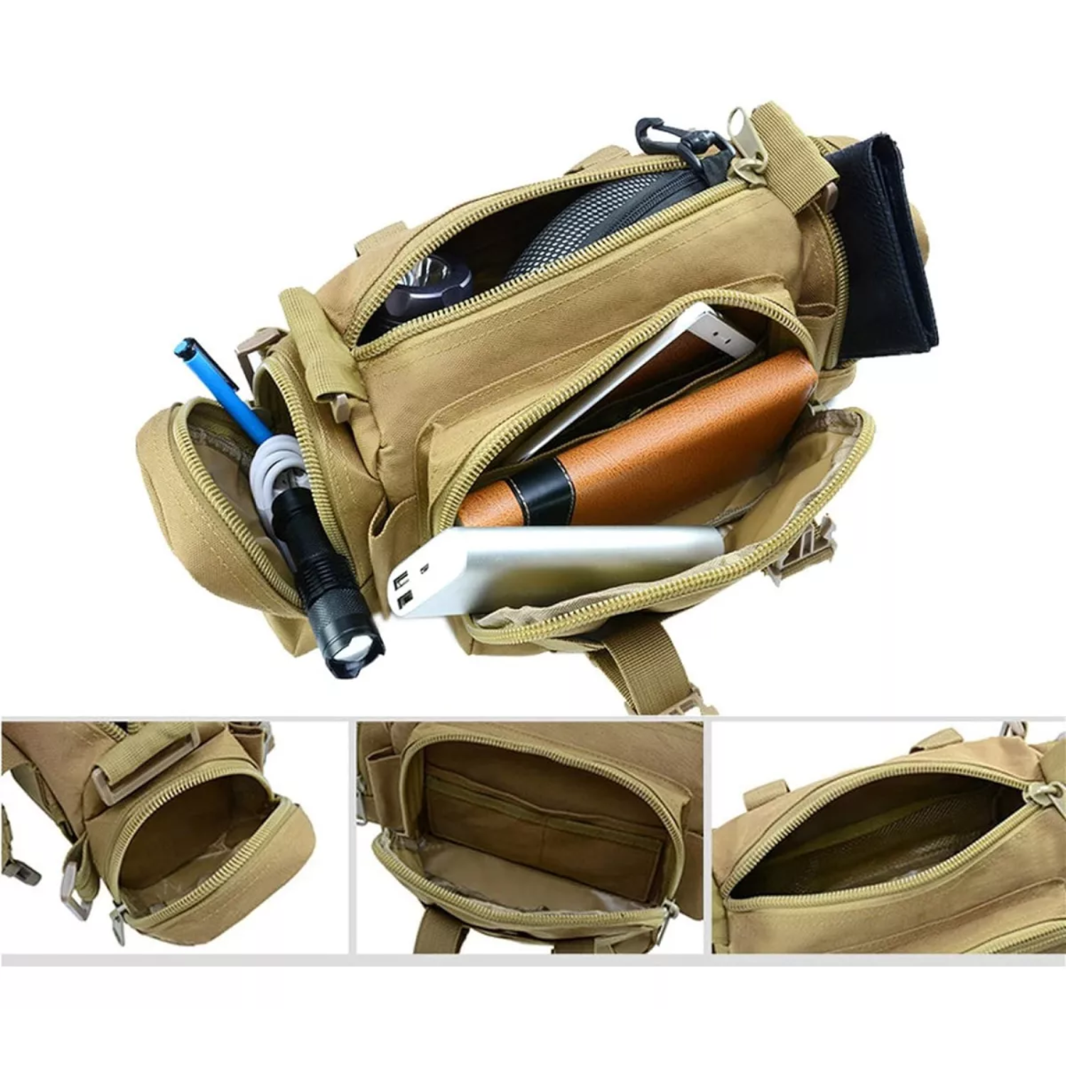 BOLSO IMPORTCLICK BANANO MILITAR TÁCTICO AJUSTABLE TELA LISO 30X18X8 CM - 4