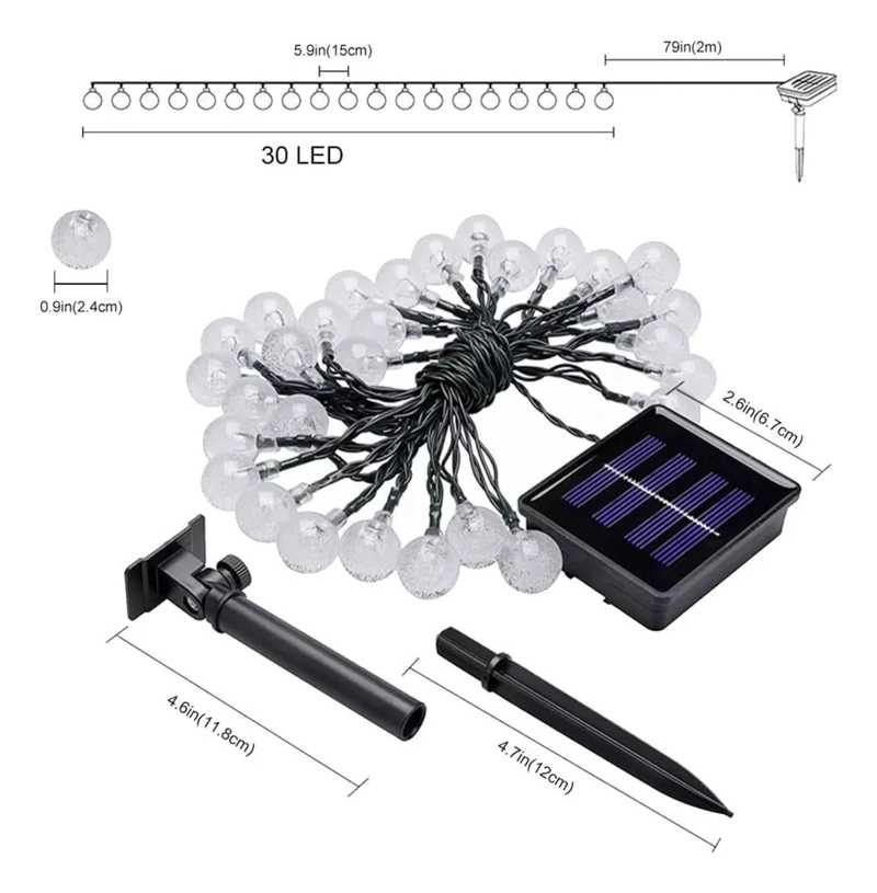 TIRA 30 LUCES SOLARES LED JARDIN HOGAR EXTERIORES 3V 6.5 M - 2