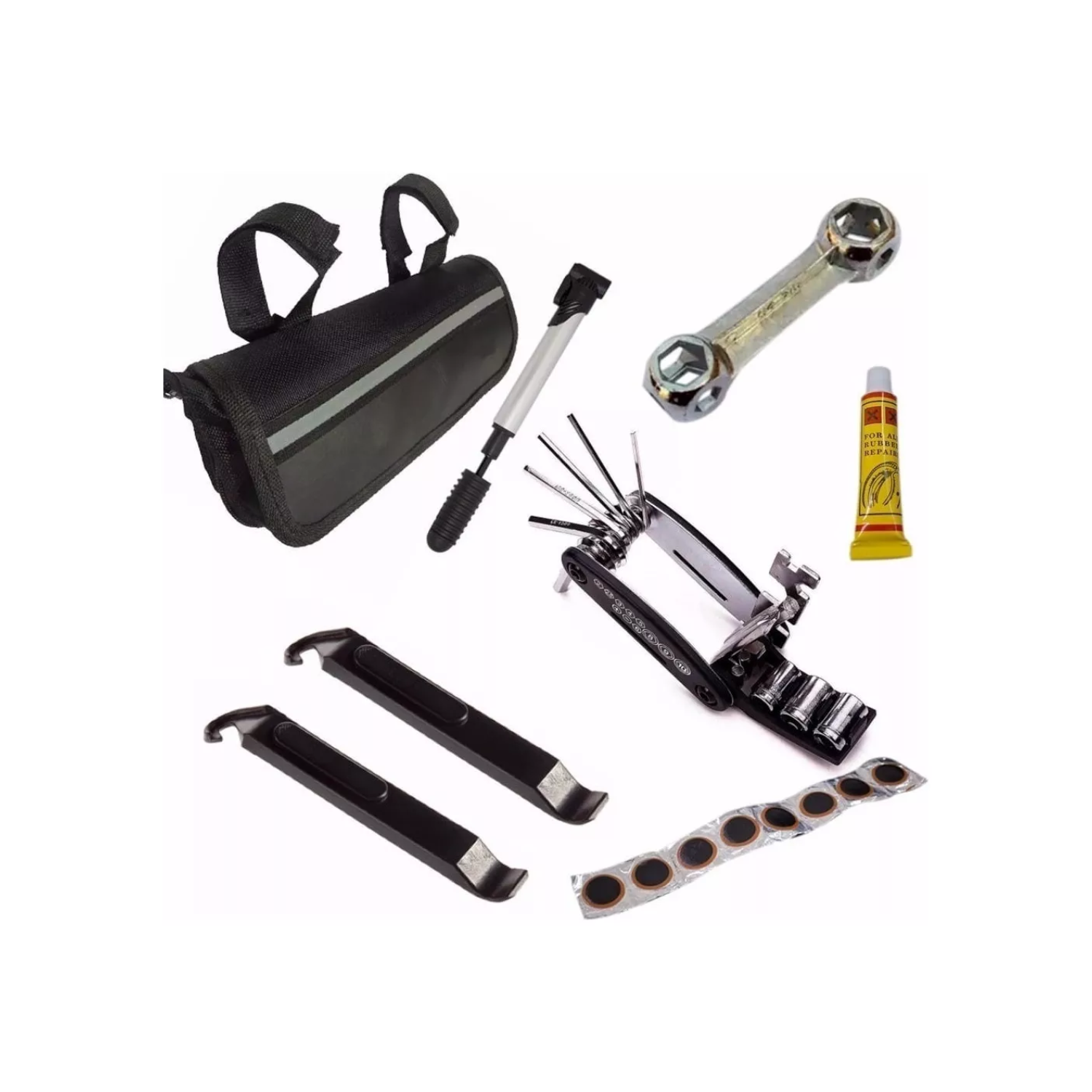 KIT HERRAMIENTAS REPARACIÓN PARA BICICLETAS + BOMBA NEUMÁTICOS - 1