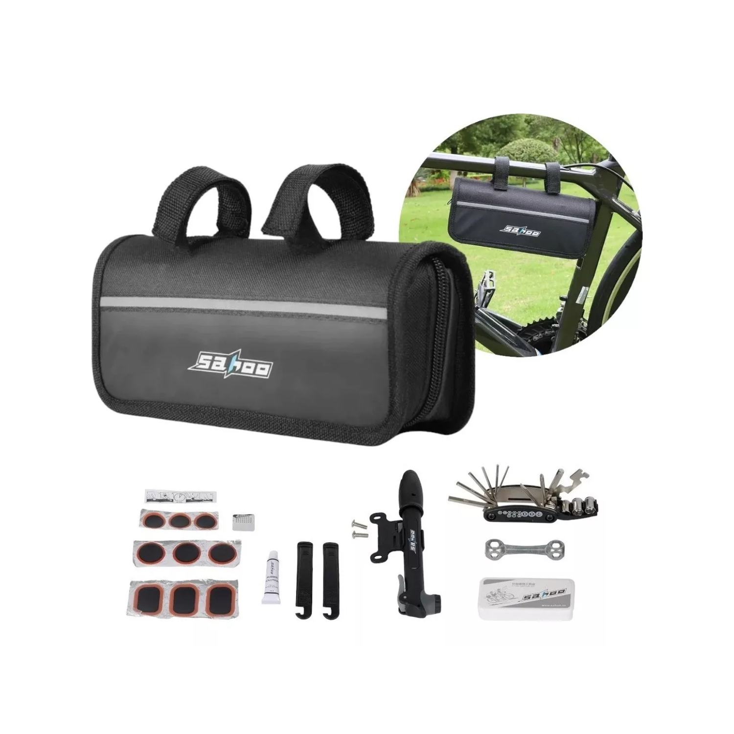 KIT HERRAMIENTAS REPARACIÓN PARA BICICLETAS + BOMBA NEUMÁTICOS - 4
