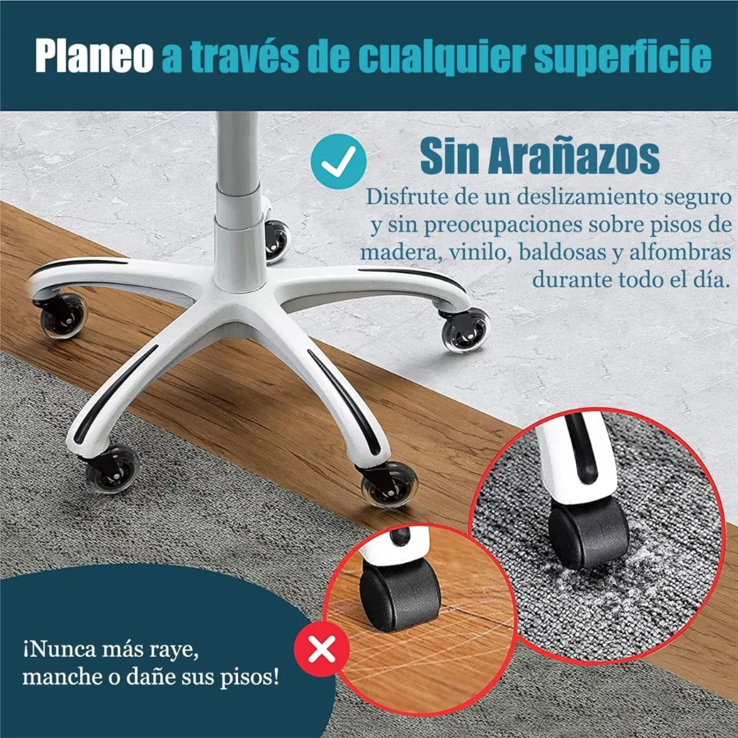PACK 5 RUEDAS SILICONA SILLAS GAMER OFICINA GIRATORIA - 5