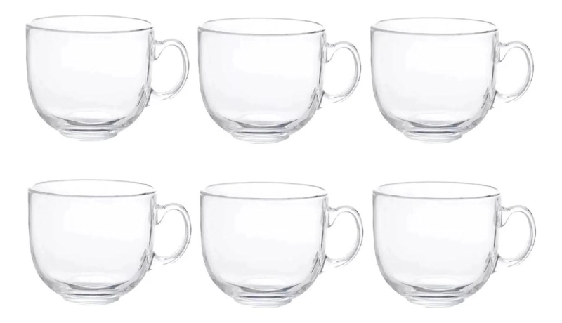 SET 6 TAZAS CAFE  TE  SIN PLOMO VIDRIO TEMPLADO 450 ML - 1