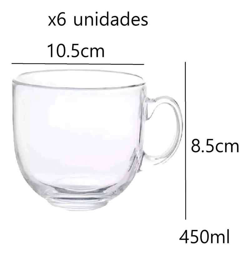 SET 6 TAZAS CAFE  TE  SIN PLOMO VIDRIO TEMPLADO 450 ML - 3