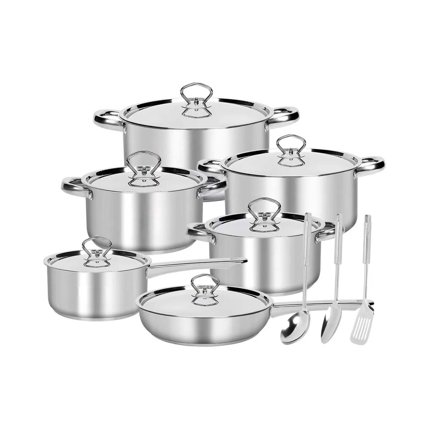 JUEGO BATERÍA 15 PIEZAS COCINA ACERO INOXIDABLE PLATEADO - 1