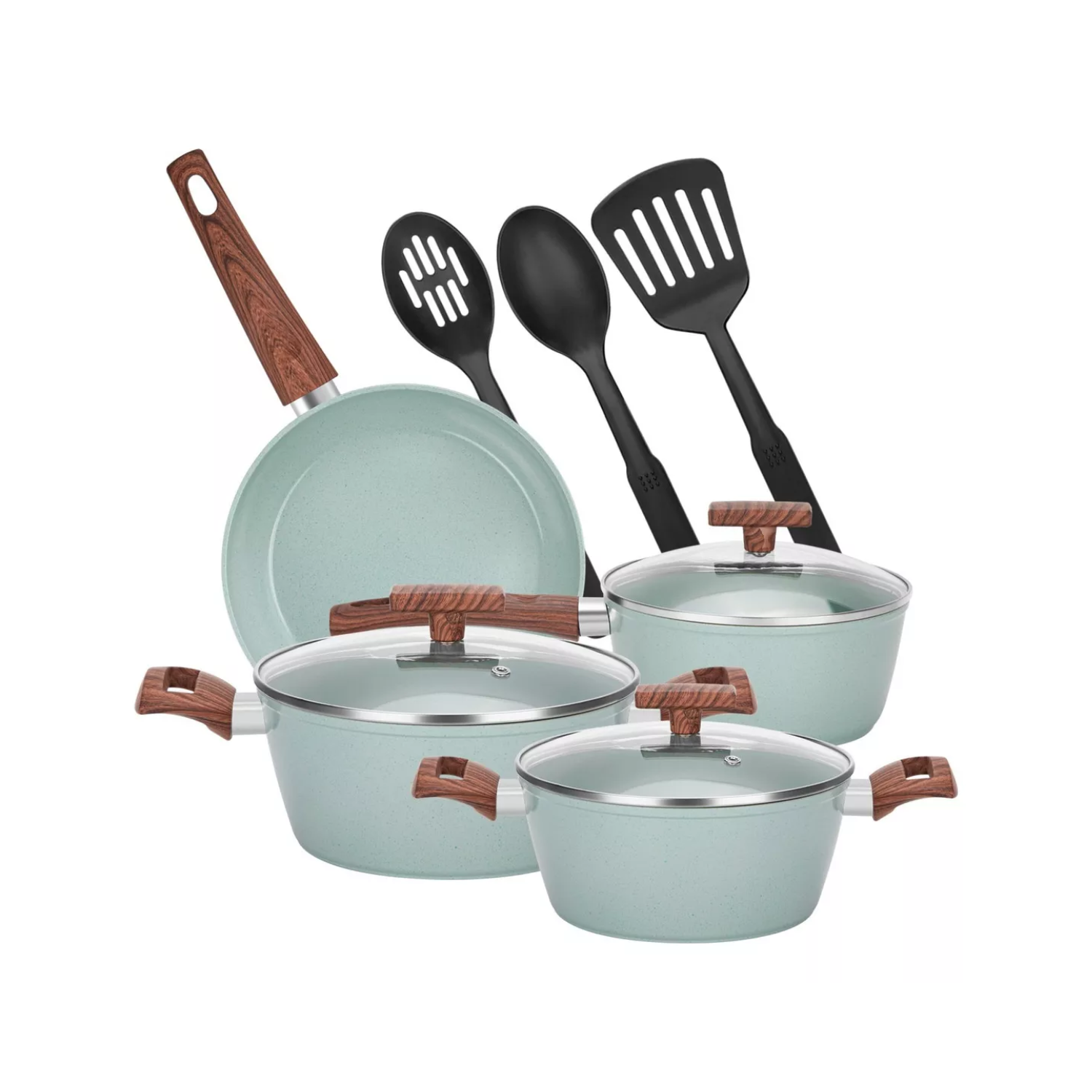 JUEGO BATERÍA 10 PIEZAS COCINA GRANITO MENAJE ANTIADHERENTE PMM VERDE - 1