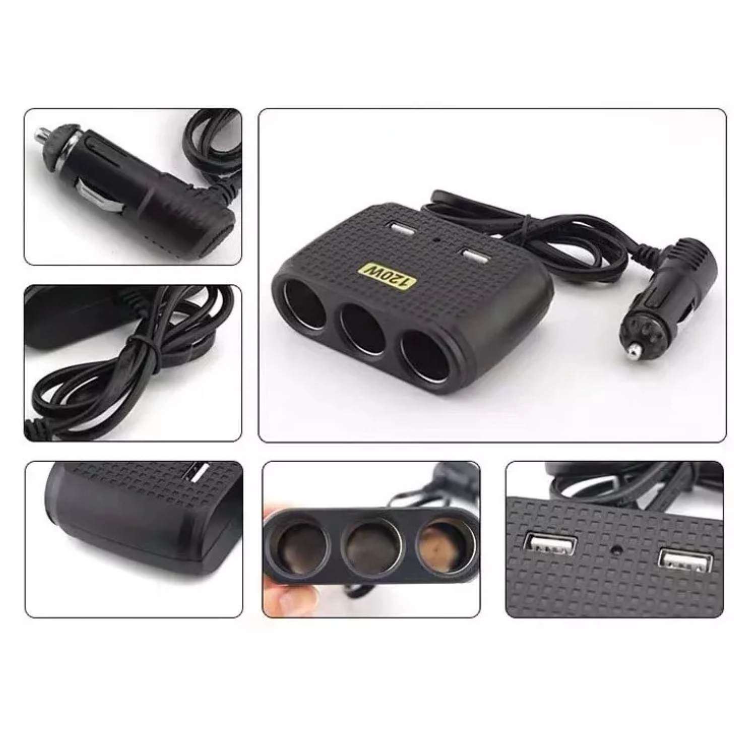 ADAPTADOR CARGADOR ENCHUFE ENCENDEDOR AUTO 1 A 3 +2 USB - 3