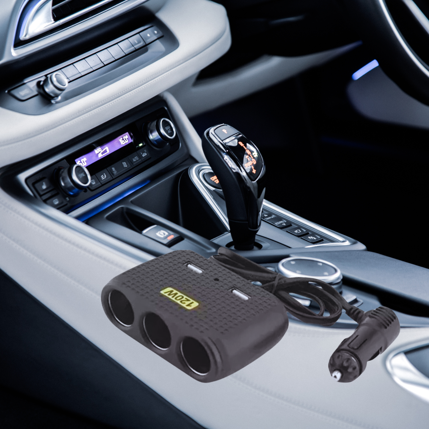 ADAPTADOR CARGADOR ENCHUFE ENCENDEDOR AUTO 1 A 3 +2 USB - 5