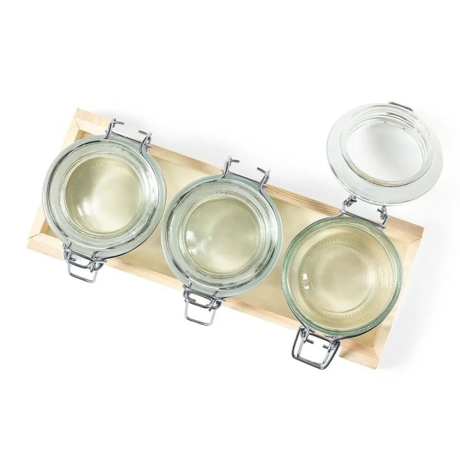 SET 3 FRASCOS CONTENEDORES VIDRIO BASE MADERA GAB 230 ML - 2
