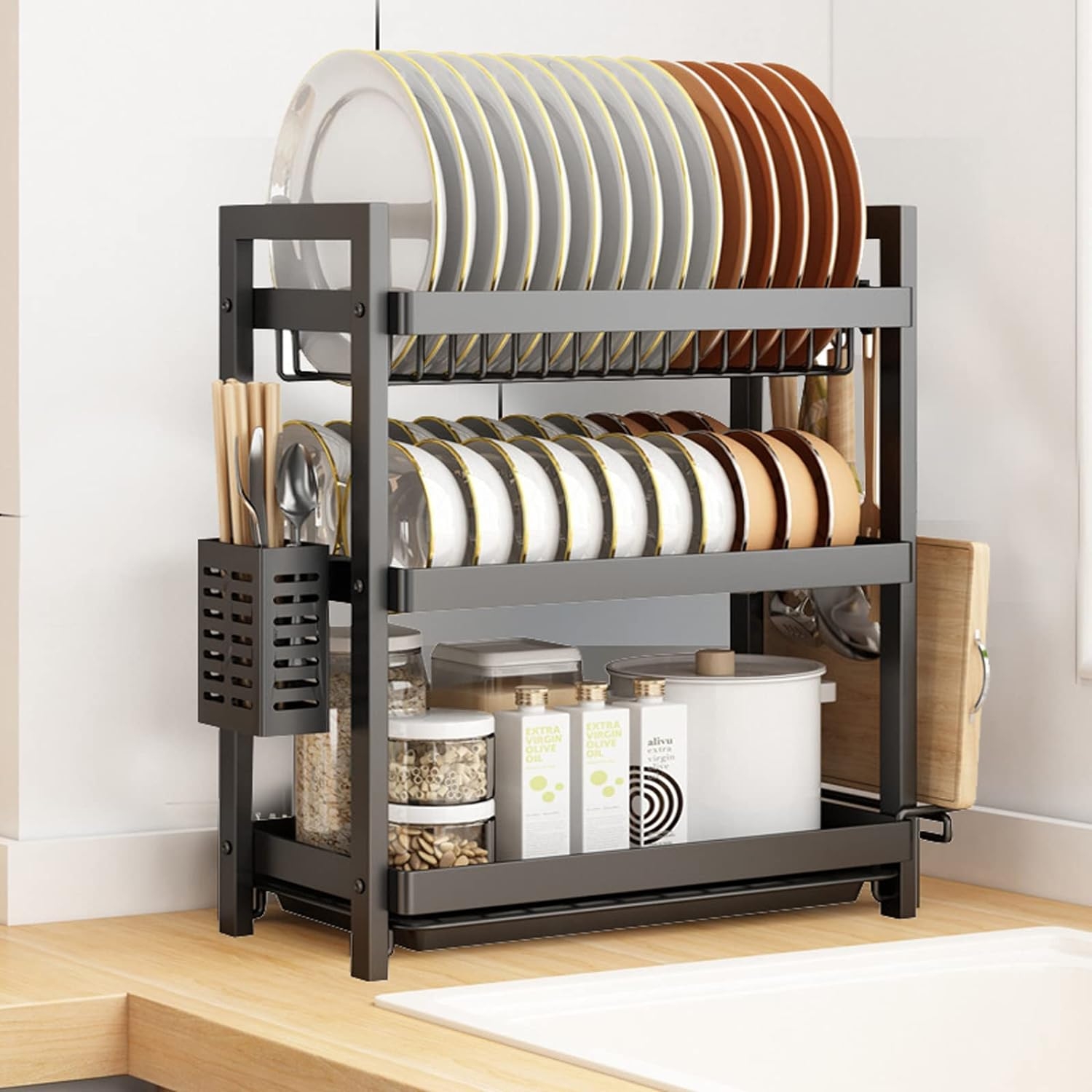 RACK ESCURRIDOR PLATOS 3 NIVELES ACERO NEGRO - 5