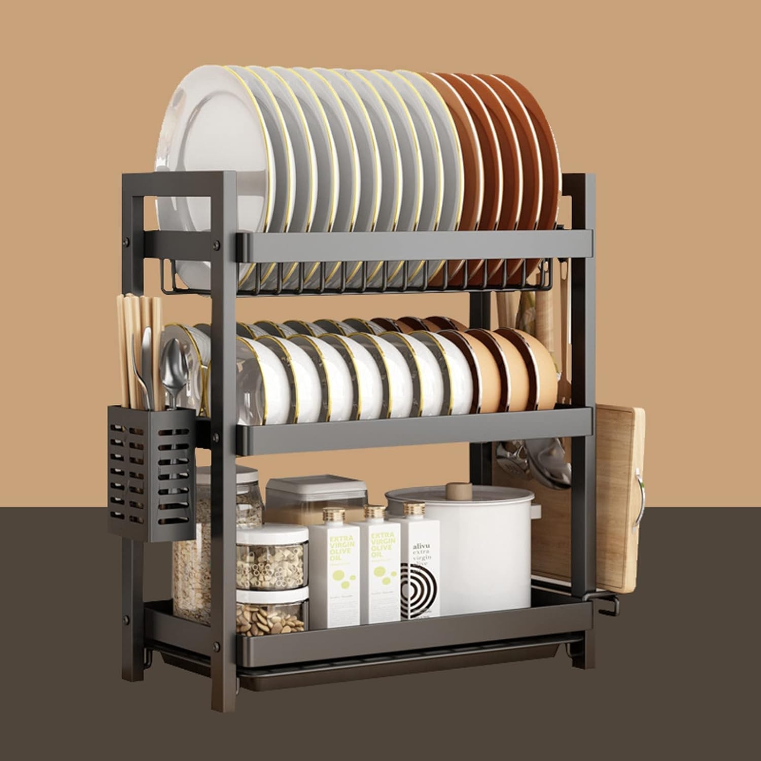 RACK ESCURRIDOR PLATOS 3 NIVELES ACERO NEGRO - 6