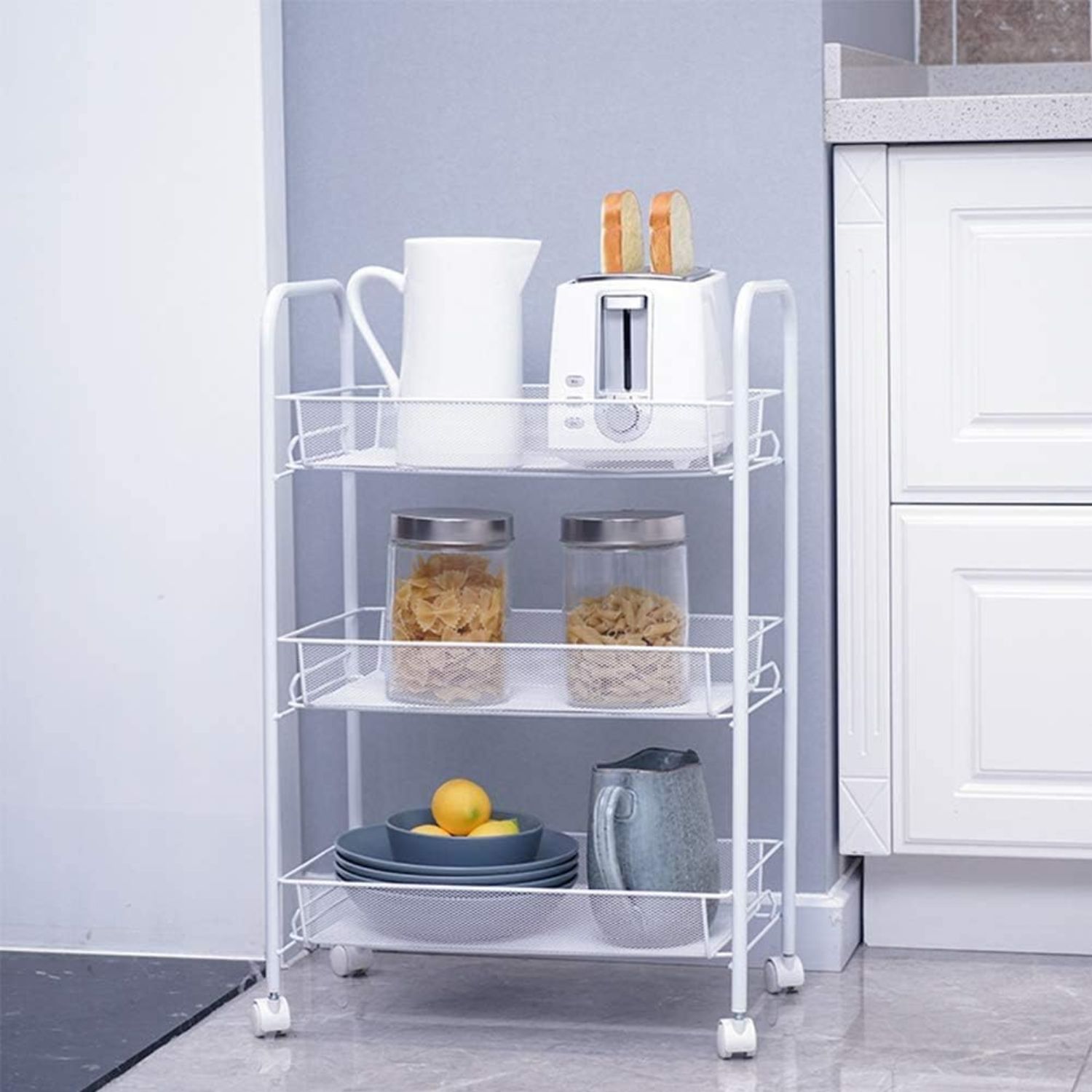ORGANIZADOR IMPORTCLICK HOG.1116 REPISA 3 NIVELES RUEDAS 63X27X45 CM BLANCO METAL - 4