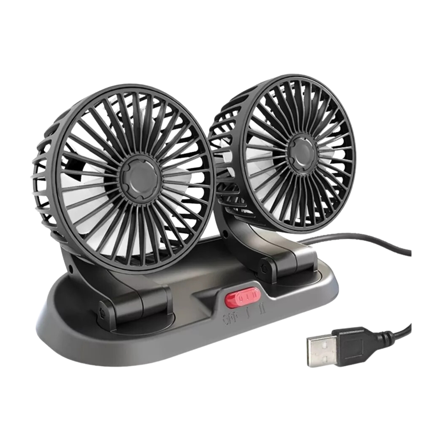 MINI VENTILADOR AUTOMÓVIL USB DOBLE 5 ASPAS PORTÁTIL NEGRO - 1