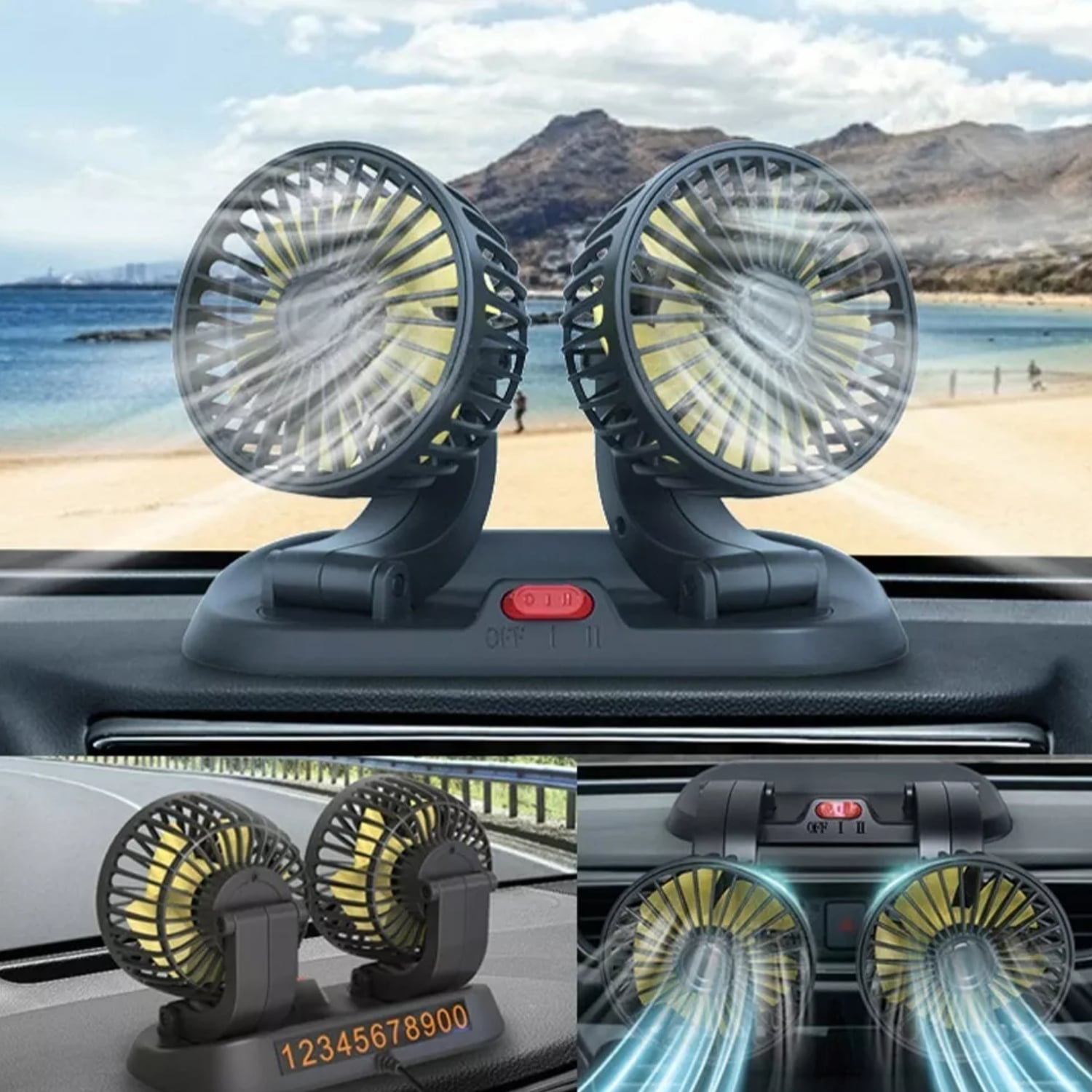MINI VENTILADOR AUTOMÓVIL USB DOBLE 5 ASPAS PORTÁTIL NEGRO - 2