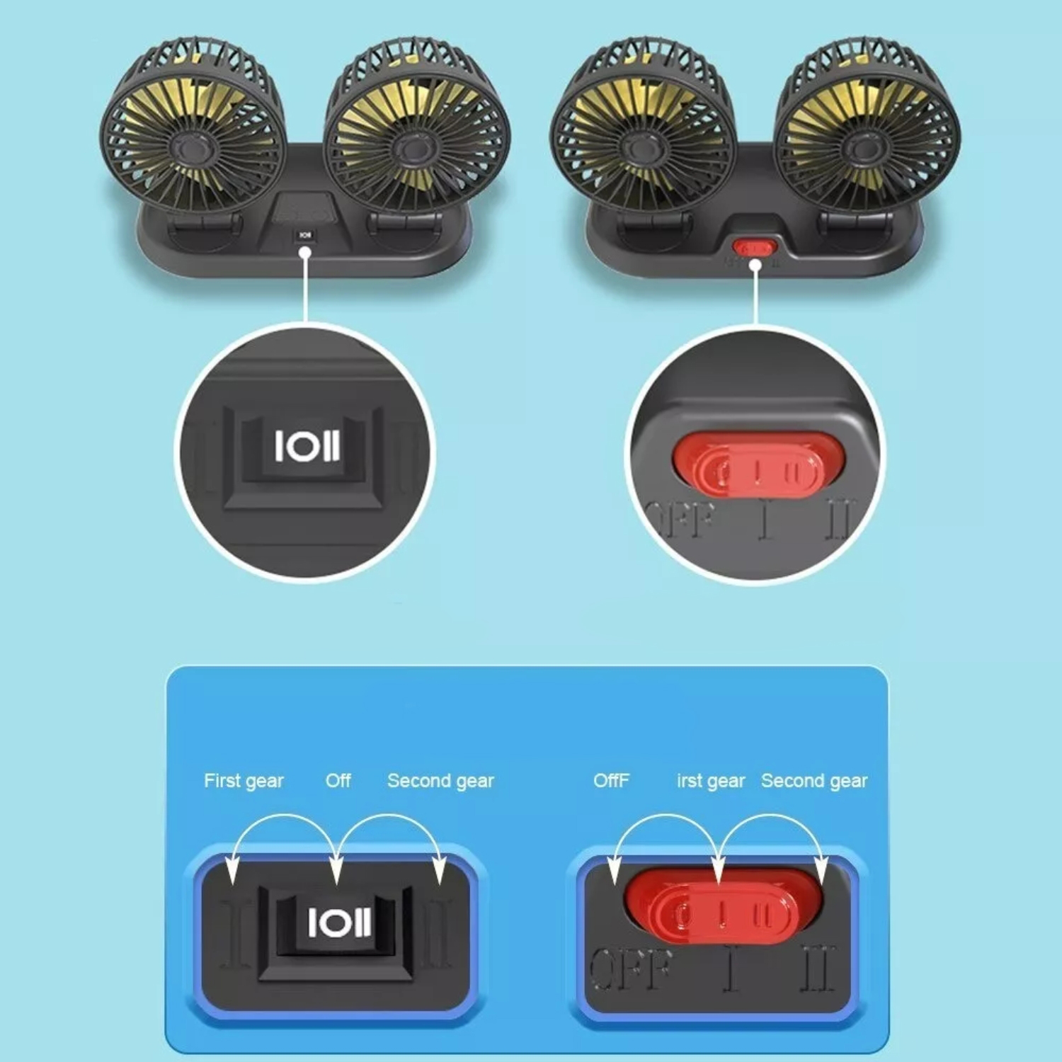 MINI VENTILADOR AUTOMÓVIL USB DOBLE 5 ASPAS PORTÁTIL NEGRO - 6
