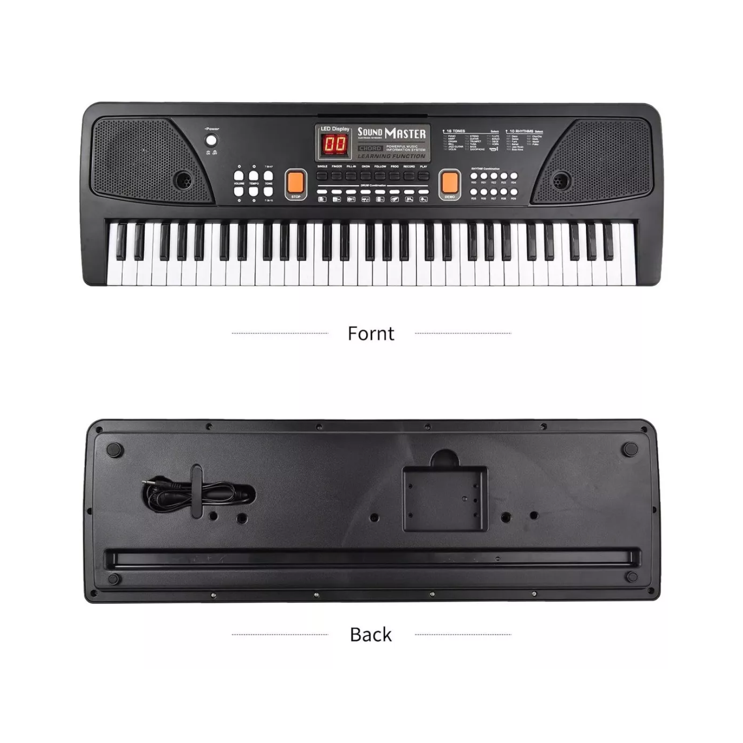 TECLADO 61 TECLAS PIANO MUSICAL DIGITAL NEGRO - 2