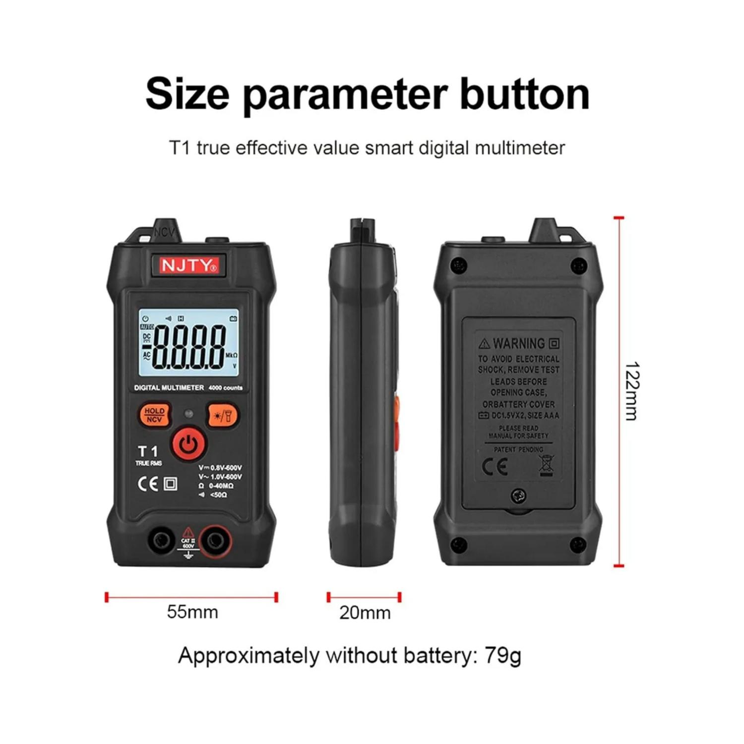 TESTER DIGITAL INTELIGENTE AMPERAJE VOLTAJE 55X20X122 MM NEGRO - 4