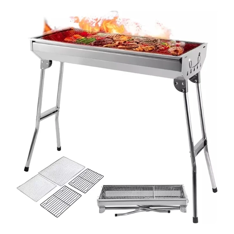 PARRILLA CARBON PORTATIL PLEGABLE ACERO INOXIDABLE 95X71X3 CM - 4