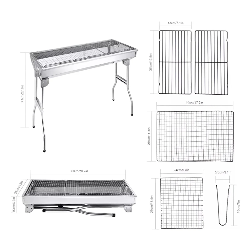 PARRILLA CARBON PORTATIL PLEGABLE ACERO INOXIDABLE 95X71X3 CM - 5