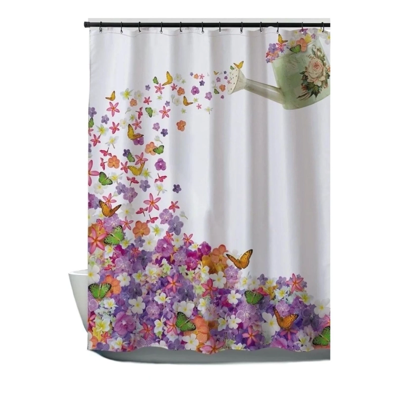 CORTINA BAÑO DUCHA IMPERMEABLE 180X180 CM FLORES BLANCO - 1