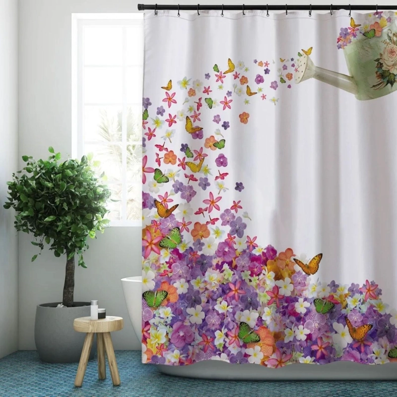 CORTINA BAÑO DUCHA IMPERMEABLE 180X180 CM FLORES BLANCO - 4