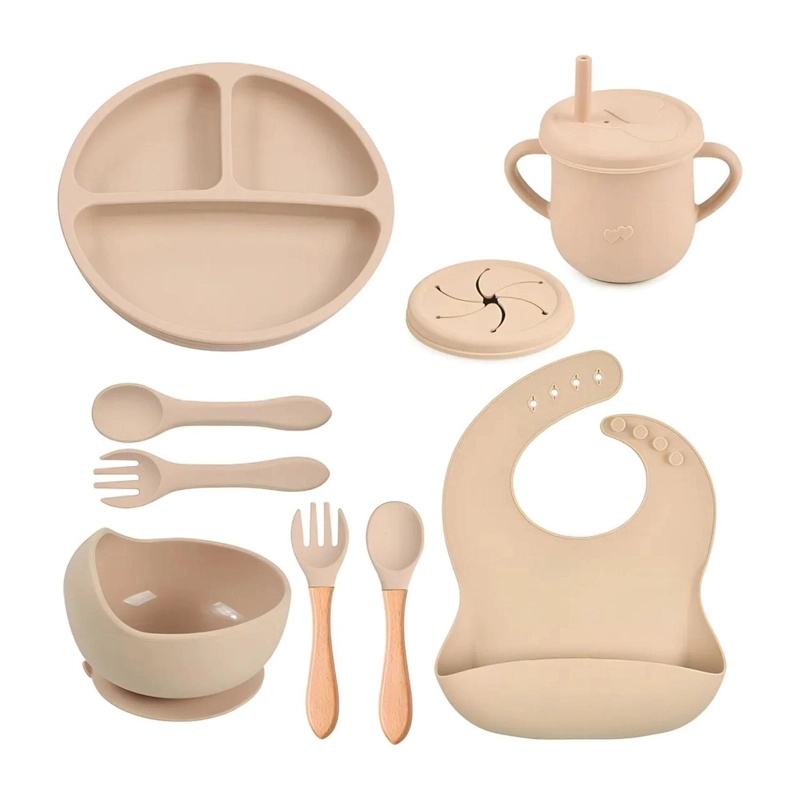 KIT 10 CUBIERTOS ALIMENTACION BEBE S BEIGE - 1