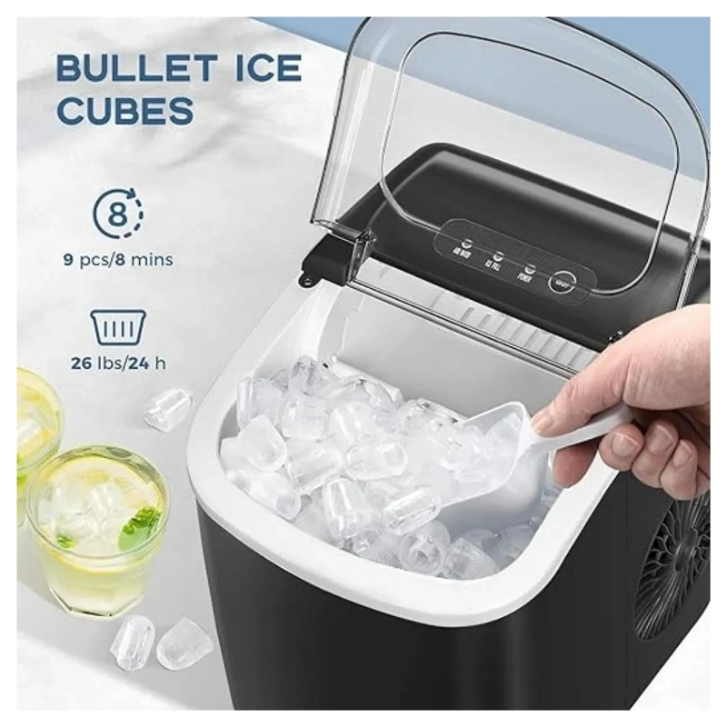 MAQUINA HIELO COMPACTA PORTATIL 15KG NEGRO - 5