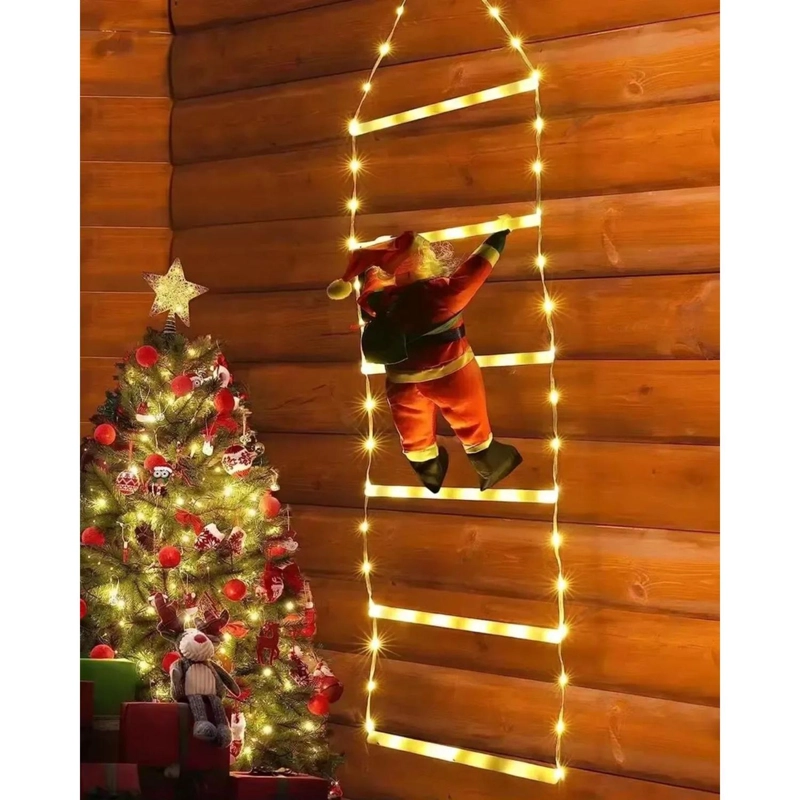 VIEJO PASCUERO ESCALERA LUCES LED SOLAR 1.60 CM AMARILLO - 4