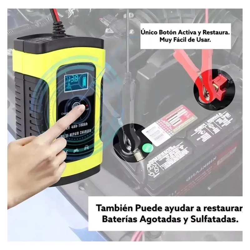 CARGADOR BATERIA AUTOMOVIL MOTO 60 WATT CARGA INTELIGENTE 12 V AMARILLO - 6
